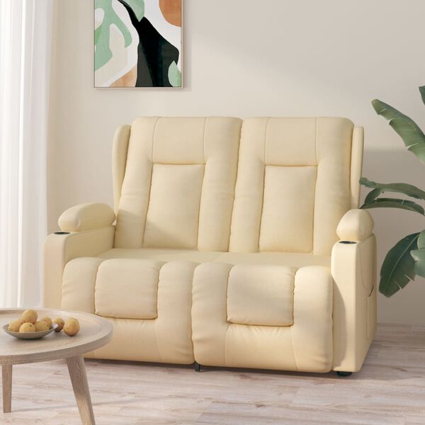 vidaXL Masažni dvosjed od tkanine s držačima čaša krem