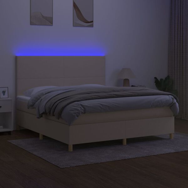 vidaXL Krevet box spring s madracem LED krem 180x200 cm od tkanine