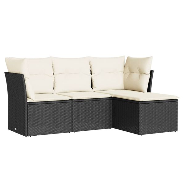 vidaXL 4-dijelni set vrtnih sofa od poliratana s jastucima crni