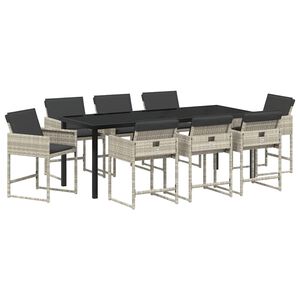 vidaXL Vrtni set za objed s jastukom 9 pcs Svijetlo siva poliratan