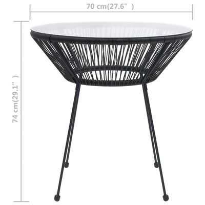 vidaXL Vrtni blagovaonski stol crni Ø 70 x 74 cm od ratana i stakla