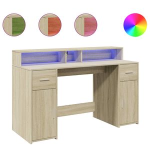 vidaXL Radni stol s LED svjetlima hrast 140x55x91 cm konstruirano drvo