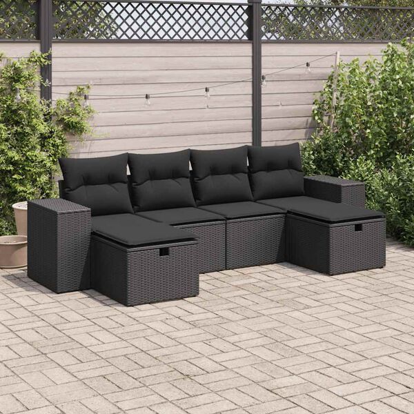 vidaXL 6-dijelni set vrtnih sofa s jastucima crni od poliratana