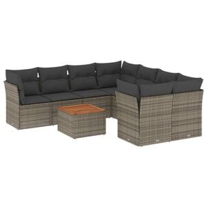 vidaXL 9-dijelni set vrtnih sofa od poliratana s jastucima sivi