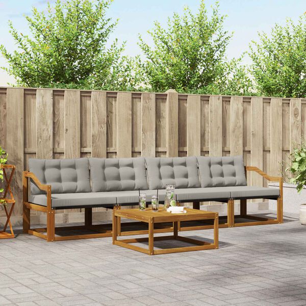 vidaXL Set vanjskih sofa s jastukom 5 pcs Prirodna i svijetlo siva