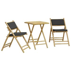 vidaXL 3-dijelni sklopivi bistro set s tamnosivim jastucima bambus