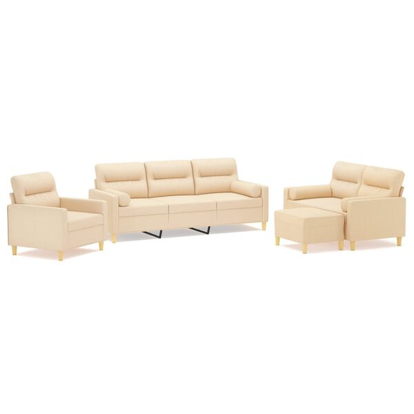 vidaXL 4-dijelni set sofa s jastucima krem od tkanine