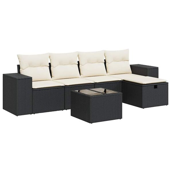 vidaXL 6-dijelni set vrtnih sofa s jastucima crni od poliratana
