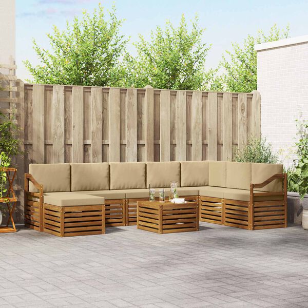 vidaXL Sekcijska garnitura 9 pcs Prirodna i bež Čvrsto drvo akacije
