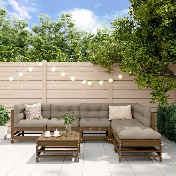 vidaXL 7-dijelna vrtna garnitura s jastucima boja meda masivno drvo
