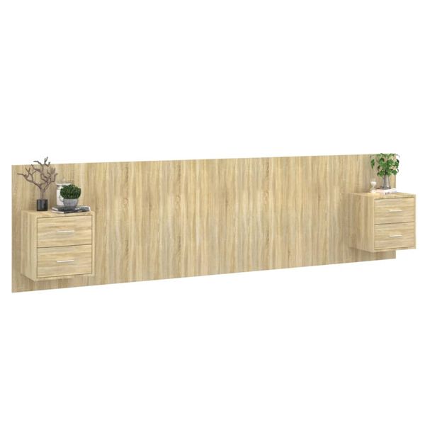 vidaXL Uzglavlje za krevet s ormarićima boja hrasta konstruirano drvo