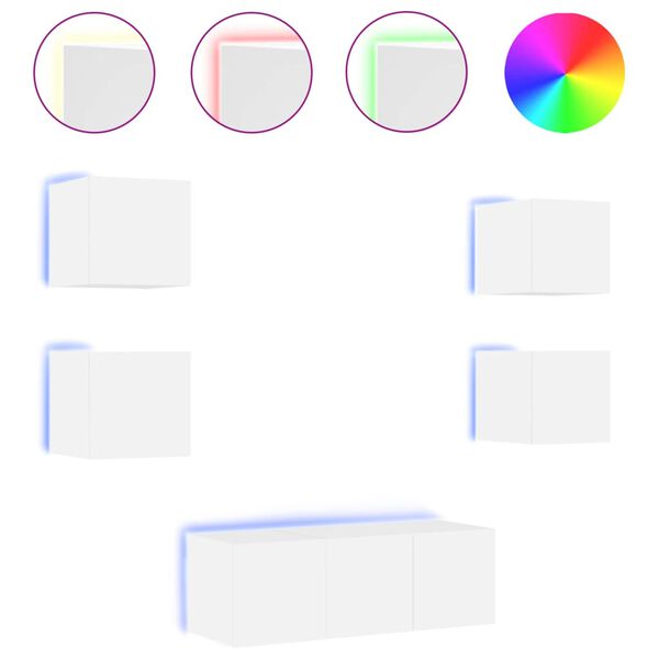 vidaXL 6-dijelni zidni TV elementi s LED svjetlima bijeli drveni