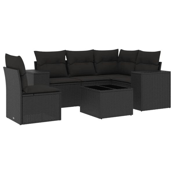vidaXL 6-dijelni set vrtnih sofa s jastucima crni od poliratana