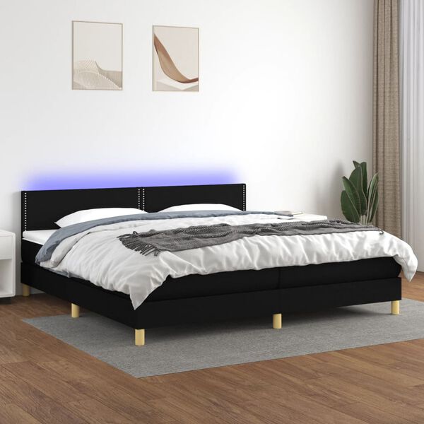 vidaXL Krevet box spring s madracem LED crni 200x200 cm od tkanine