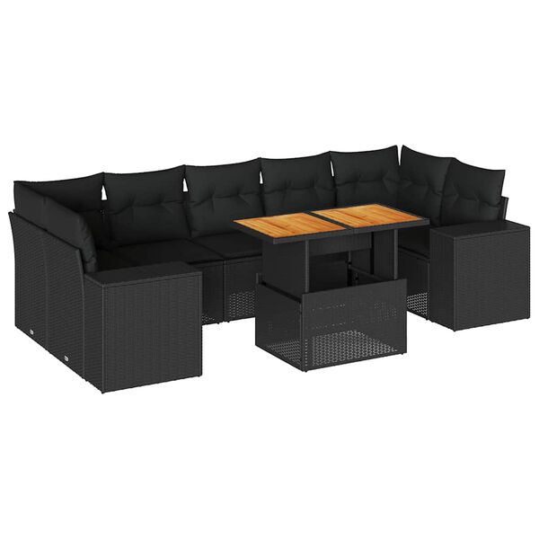 vidaXL 8-dijelni set vrtnih sofa od poliratana s jastucima crni