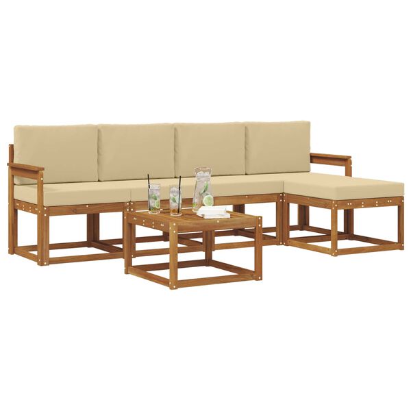 vidaXL Set vanjskih sofa 6 pcs Prirodna i bež Čvrsto drvo akacije
