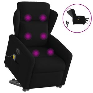vidaXL Električni masažni naslonjač na podizanje od tkanine crni