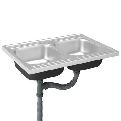 vidaXL Kuhinjski sudoper s dva korita srebrni 800x600x155 mm čelični