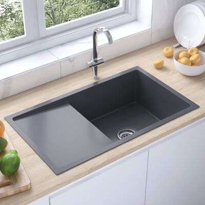 vidaXL Ručno rađeni kuhinjski sudoper crni od nehrđajućeg čelika