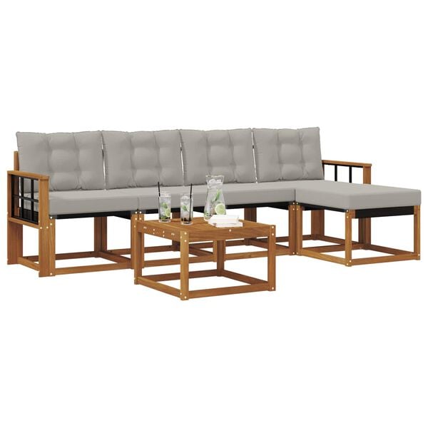 vidaXL Set vanjskih sofa s jastukom 6 pcs Prirodna i svijetlo siva