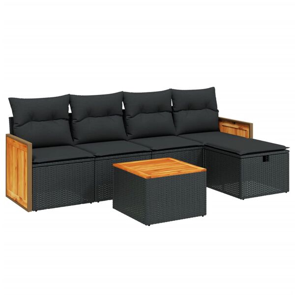vidaXL 6-dijelni set vrtnih sofa s jastucima crni od poliratana