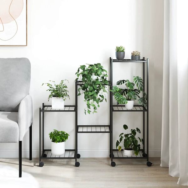 vidaXL Stalak za cvijeće s kotačima 83 x 25 x 83,5 cm crni željezni