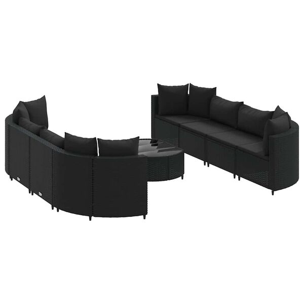 vidaXL 9-dijelni set vrtnih sofa s jastucima crni od poliratana