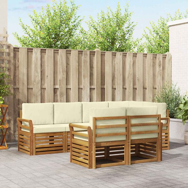 vidaXL Sekcijska garnitura 7 pcs Prirodna i krem Čvrsto drvo akacije