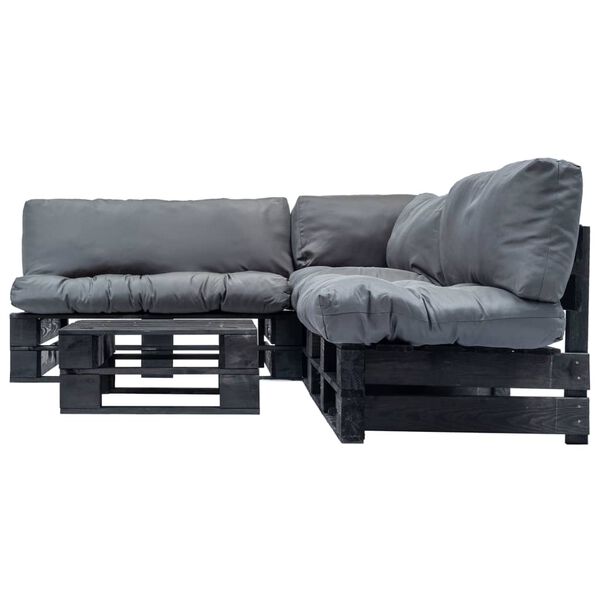 vidaXL 4-dijelna vrtna garnitura od paleta sa sivim jastucima drvena
