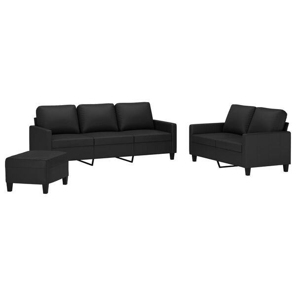 vidaXL 3-dijelni set sofa s jastucima crni od umjetne kože