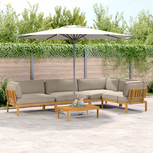 vidaXL Set sofe s jastukom 5 pcs Sivo-smeđa Čvrsto drvo akacije