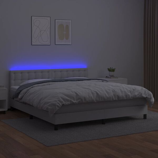 vidaXL Krevet box spring s madracem LED bijeli 160x200 cm umjetna koža