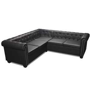 vidaXL Kutna garnitura Chesterfield za 5 osoba od umjetne kože crna