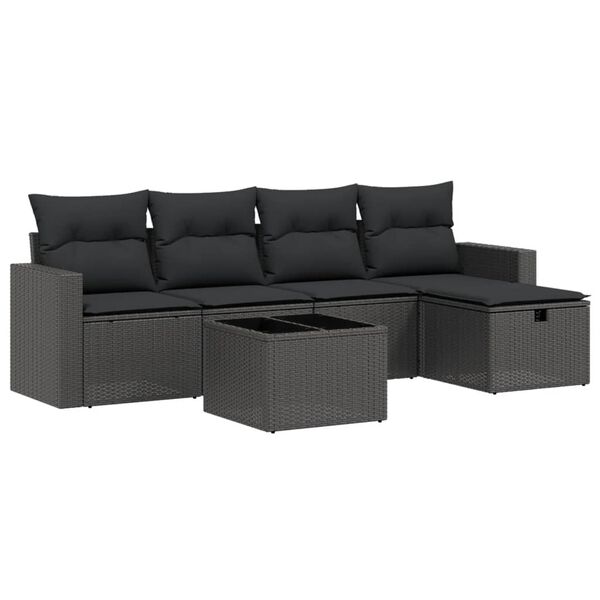 vidaXL 6-dijelni set vrtnih sofa s jastucima crni od poliratana