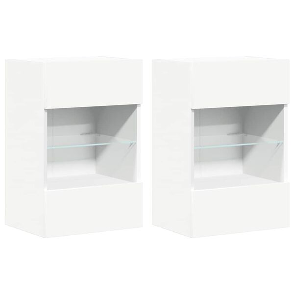 vidaXL Zidni ormarići s LED svjetlima za TV 2 kom bijeli 40x30x60,5 cm