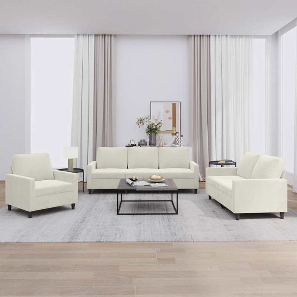 vidaXL 3-dijelni set sofa s jastucima krem bar&scaron;unasti