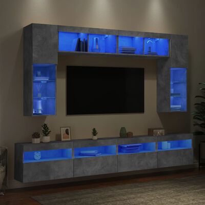 vidaXL 8-dijelni set zidnih TV ormarića s LED svjetlima boja betona