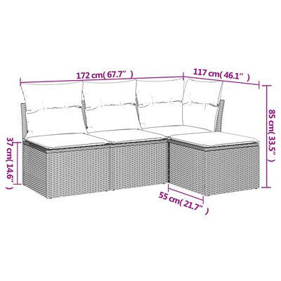 vidaXL 4-dijelni set vrtnih sofa s jastucima bež od poliratana