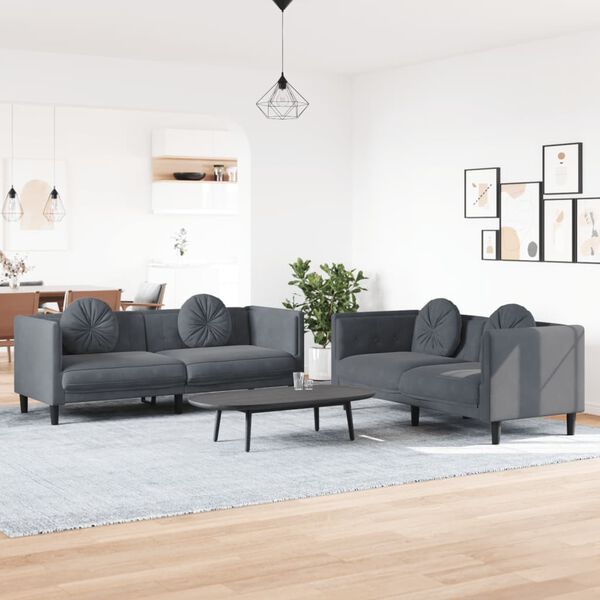 vidaXL 2-dijelni set sofa s jastucima tamnosivi bar&scaron;unasti