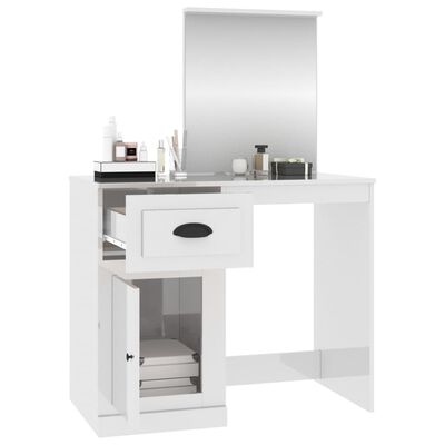 vidaXL Toaletni stolić s ogledalom sjajni bijeli 90x50x132,5 drveni