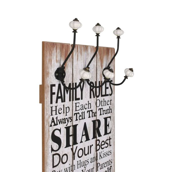 vidaXL Zidna vješalica za kapute sa 6 kuka "FAMILY RULES" 120 x 40 cm