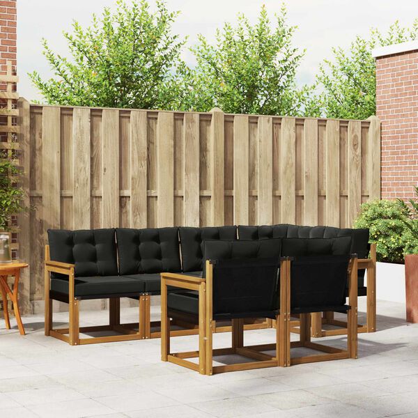 vidaXL Set vanjskih sofa s jastukom 7 pcs Prirodna i crna