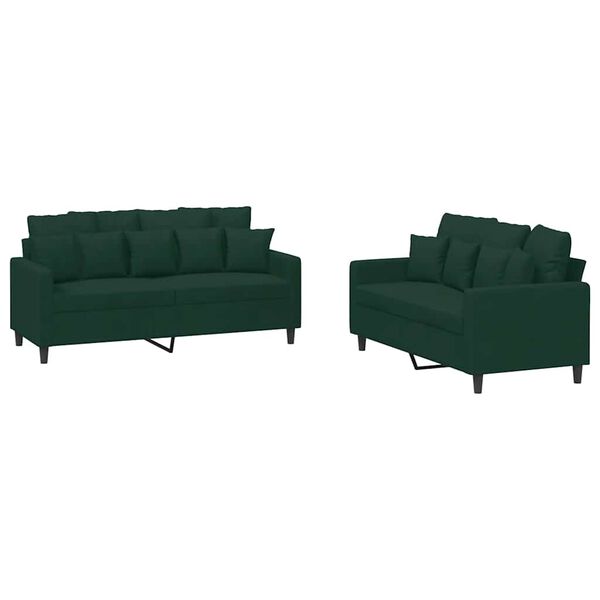 vidaXL 2-dijelni set sofa s jastucima tamnozeleni bar&scaron;unasti