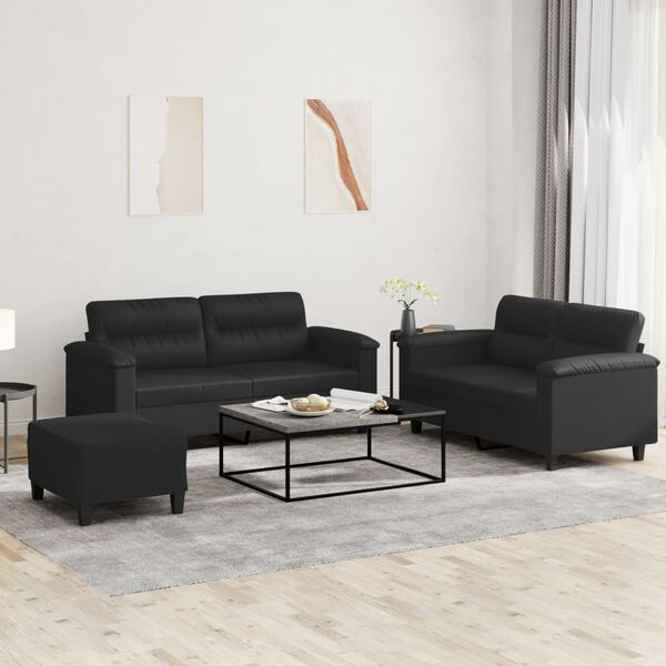 vidaXL 3-dijelni set sofa s jastucima crni od umjetne kože