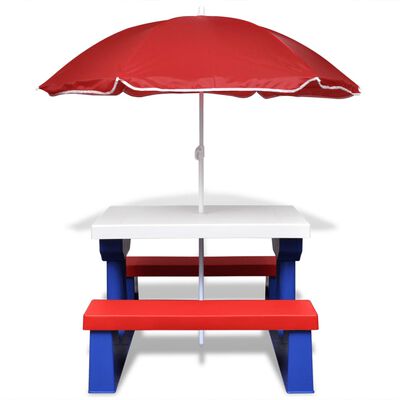 vidaXL Dječji stol i klupa za piknik sa suncobranom višebojni