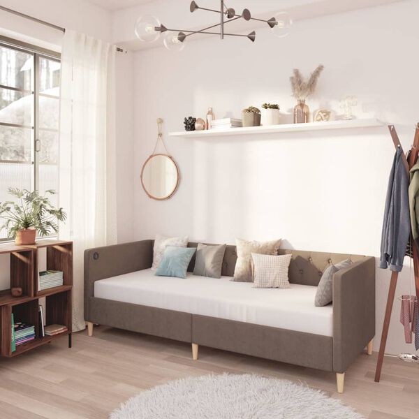 vidaXL Dnevni ležaj s madracem i USB-om sivo-smeđi tkanina 90 x 200 cm