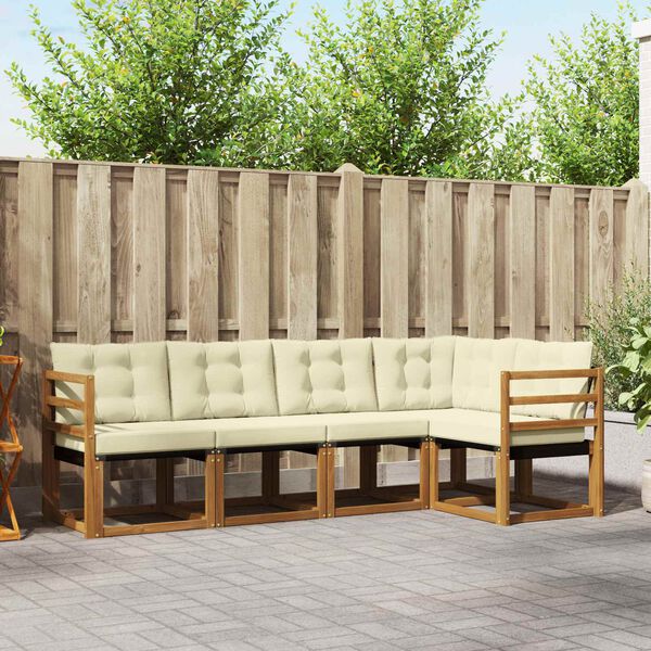 vidaXL Set vanjskih sofa s jastukom 5 pcs Prirodna i crna