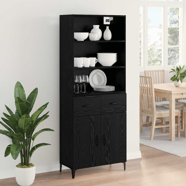 vidaXL Highboard Crni hrast 69,5 x 34 x 180 cm Konstruirano drvo