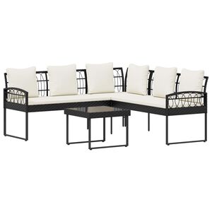 vidaXL Set vrtnog kauča s jastukom 2 pcs Crna Poli Rattan i čelik