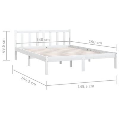 vidaXL Okvir za krevet od masivne borovine bijeli 140 x 190 cm